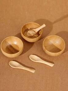3件套DIY面膜制作工具套装，包含搅拌碗、刮刀、勺子和涂抹刷，采用天然竹材制成，纹理略有差异，是美容师的必备工具。 - 彩色 - 查看 3