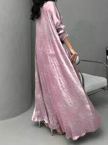 Áo Abaya thời trang nữ Trung Đông mới với họa tiết đính đá tinh tế (mẫu đá ngẫu nhiên) màu hồng mùa xuân - Hồng - Xem 6