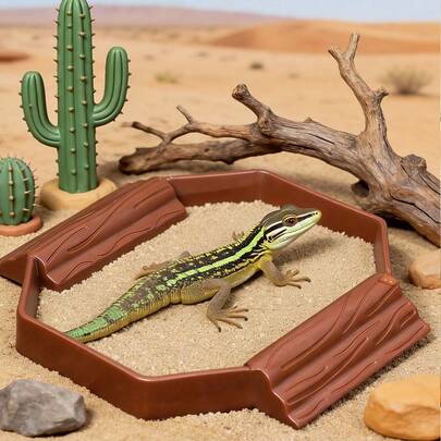 1 st multifunktionell badskål för reptiler med vattennivåindikator och matbricka, lätt att rengöra, lämplig för akvarielandskap, tillbehör till utfodring av reptiler och amfibiska djur året runt