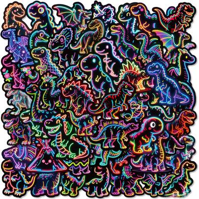 56pcs Glow-In-The-Dark Dinosaur Stickers, Cute Cartoon Dinosaur Waterproof Stickers Suitable For Water Bottles, Laptops, Phone Cases, Notebooks, DIY Crafts, Party Favors