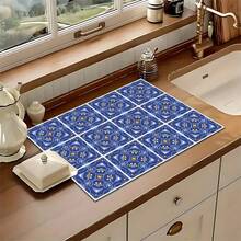 1pc Bohemian Style Square Pattern Printed Absorbent Dish Drying Mat, Espresso Machine Countertop Absorbent Mat, Sink Drain Mat, Soft Faucet Absorbent Mat, Sink Cup Mat, Home Decor, Kitchen & Bathroom Accessories - Multicolor - View 5
