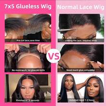 28英寸即戴即用无胶假发，13x4/13*6高清蕾丝前额长直发假发，巴西原生发假发，200%密度无胶纤维假发，女士专用，5*5/4*4蕾丝闭合长发，预先拔毛，自然发际线，日常佩戴 - 自然色&黑色系 - 查看 8