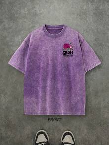 Men's Graphic T-Shirts With Bone And Floral Patterns-Printed With The Message Of Growth Through It; Washed Vintage T-Shirts; Oversized Men's T-Shirts; 230g 100% Cotton; Unisex Tops; Men's Casual Crew Neck Short-Sleeved Shirts; Gift T-Shirts; Going Out Tops. - 紫羅蘭色 - 查看 2