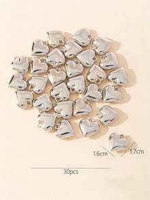 30pcs/Pack Plastic Heart Beads For Making Earrings, Bracelets, Necklaces - Silver - View 2
