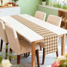 1pc Bohemian Minimalist Caramel Brown Plaid Pattern Polyester Rectangular Table Runner, Single-Sided Printing, Suitable For Home Kitchen Dining Room Indoor/Outdoor Decor, Great For Holiday Gatherings And Celebrations - Multicolor - View 7