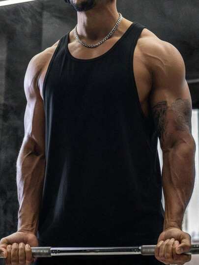 Men's Summer Sports Fitness Sleeveless Vest, Basketball Running Casual Sportswear Muscle Shirt Black