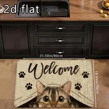 1pc/2pcs/3pcs Cat Welcome Kitchen Rug - Non-Slip, Washable, Stain-Resistant, Lightweight Polyester Fiber Mat, Anti-Fatigue Flannel Carpet (Suitable For Living Room, Dining Room, Bedroom, Bathroom) Soft Polyester Fiber Entrance Mat, Dirt And Wear-Resistant Rectangle Carpet - Multicolor - View 12