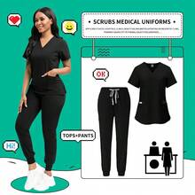 Hot Medical Scrubs Uniforms Doctor And Nurse Uniforms Quick-Dry Dental Clinic Surgery Suits Healthcare Services Nursing Set - 42109-Đen - Xem 2