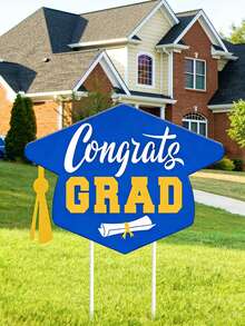 1pc 2026 Graduate Lawn Sign (With Stand), Blue Congratulations 2026 Graduate Yard Sign - Floor Socket - View 4