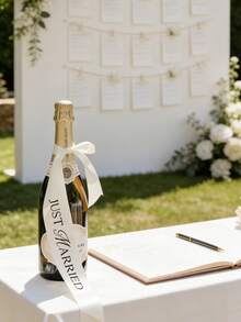 12条/6条装婚礼缎带，“新婚快乐”白色缎带，适用于包装订婚礼物、手工制作、装饰婚礼请柬、装饰派对餐桌、制作发饰、装饰花束和包装派对小礼物，也适用于单身派对、新娘送礼会和订婚庆祝活动。 - 象牙白 - 查看 2