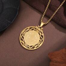 1pc Gothic Round St. Benedict Vintage Stainless Steel Pendant Necklace For Men, Sweater Chain - Silver - View 3