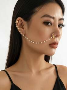 1条时尚、性感、优雅、精致、浪漫的仿珍珠串珠手链，适合女性日常休闲、外出、宴会、音乐节、派对等场合佩戴。 - 金色 - 查看 2