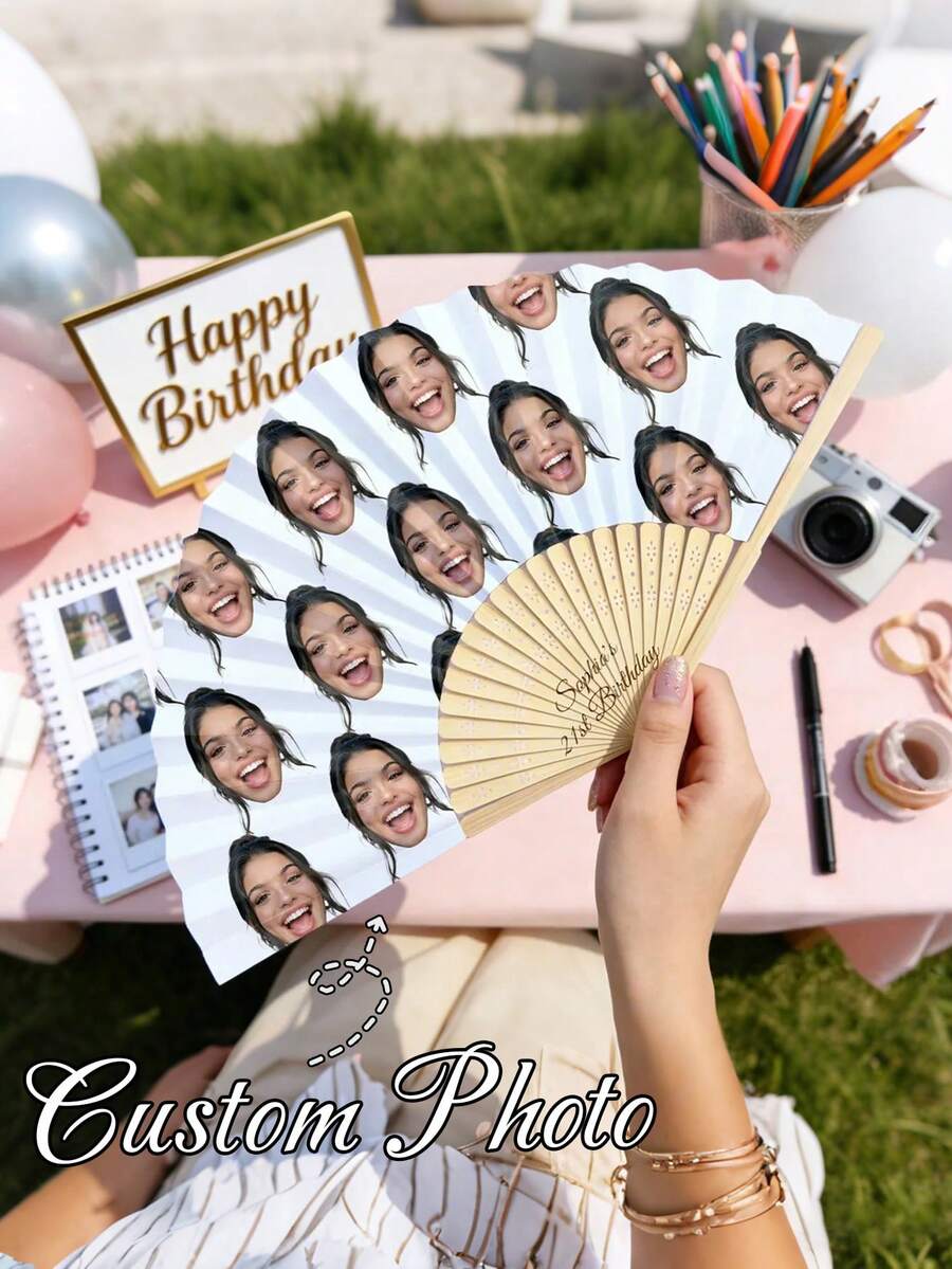 Custom Face Hand Fan, Foldable Paper Wedding Fan, Personalized Handheld Fan For Reception, Photo Print Decorative Fan, Party Favors