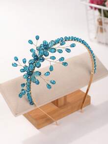 1件手工水晶发箍，优雅新娘伴娘发饰，红/绿/蓝水晶发冠 - 藍色 - 查看 7