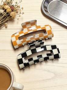 3个/2个极简亚克力8厘米中号棋盘格发夹，适合日常、度假、派对、送礼 - 彩色 - 查看 11