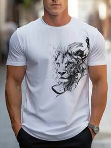¡La camiseta más popular del 2026!Camiseta de manga corta para hombre con estampado de león, perfecta para salidas informales o para relajarse en casa.Confeccionada con un material suave, esta camisa blanca es ligera y duradera, lo que la hace ideal para el uso diario, sesiones de gimnasio o viajes. - Colores mixtos - Ver 6