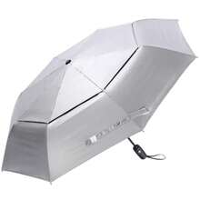 UPF 50+ UV Protection Travel Umbrella 42/46 Inch Windproof Silver Coating Sun Blocking Umbrella - Plata/Negro - Ver 2