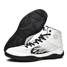Giày đấm bốc nam, giày bốt đấm bốc chuyên nghiệp, nhẹ, thoáng khí, hỗ trợ mắt cá chân, chống trượt và chống mài mòn, giày tập luyện và thi đấu dành cho người lớn nam và nữ, giày đấm bốc unisex, dùng cho tập luyện và thi đấu. - trắng - Xem 1