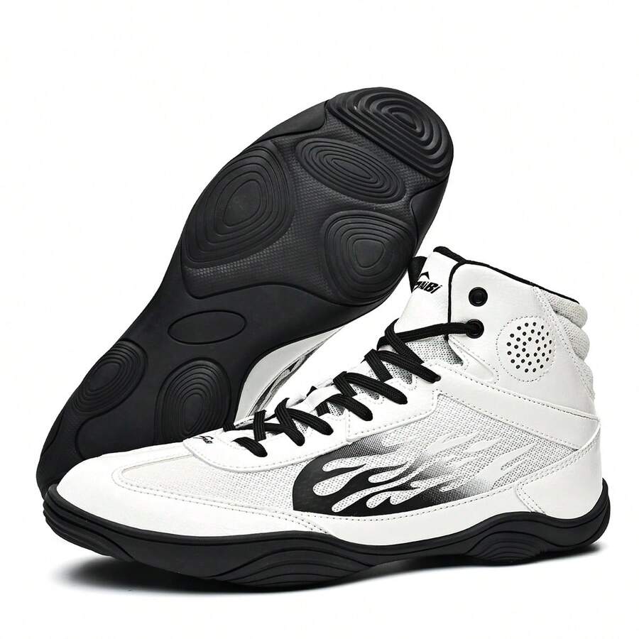 Giày đấm bốc nam, giày bốt đấm bốc chuyên nghiệp, nhẹ, thoáng khí, hỗ trợ mắt cá chân, chống trượt và chống mài mòn, giày tập luyện và thi đấu dành cho người lớn nam và nữ, giày đấm bốc unisex, dùng cho tập luyện và thi đấu. - trắng - Xem 1