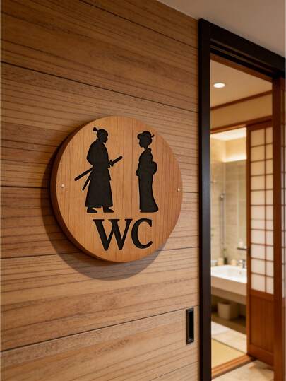 1pc Japanese-Style Toilet Sign Wooden Plaque - 19.81x19.81 Cm, Round Metal Plaque Suitable For Restaurants, Fireplaces, Cafes - Waterproof, Dustproof, Artistic Wall Decoration, Home Wedding Birthday Party Supplies Holiday Decor