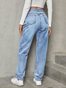 Happy Girl Casual Elegant Denim Pants, Versatile For Spring/Summer, Suitable For Casual, Formal, Travel, Airport Outfits, With Waistband/Criss-Cross Waistline Design - Blue - View 4
