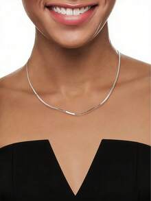 1 chiếc dây chuyền mảnh mai, mạ vàng, kiểu xương cá, làm từ thép không gỉ 304, trang sức đơn giản, đa năng, phù hợp cho phụ nữ dễ dàng phối lớp và tạo kiểu. - tối giản - Xem 2