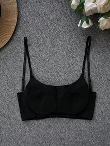 女士方领吊带背心，带衬垫胸罩，露背无缝吊带衫 - 黑色 - 查看 8