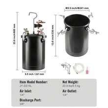 Druckbehälter für Sprühfarbe, 15 L Druckbehälter, 60 psi einstellbarer Druck, Stahl-Druckbehälter-Farbbehälter mit Spritzpistole, Schläuchen, Druckmesser, für Heimdekoration, Industrielackierung - Manuell 15 4,0 mm - Übersicht 7