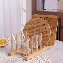 1pc 8-Slot 38cm Bamboo Wood Tableware Rack - Plate Pot Lid Cutting Board Storage Rack For Cabinet - Kitchen Cabinet Storage Rack For Plates, Pots, Lids, Bowls, Bottles, Books And Puzzles - Brown - View 3