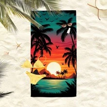 1 pièce Serviette de plage avec paysage de coucher de soleil et palmiers, super douce microfibre extra large, serviette de bain super absorbante, convient pour la plage, la piscine, les voyages, le camping, le yoga - B - Voir 7