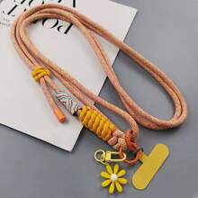1条菊花吊坠手机挂绳长款编织斜挎带男女通用户外登山可调节多功能颈带耐用带夹子 - 彩色 - 查看 6