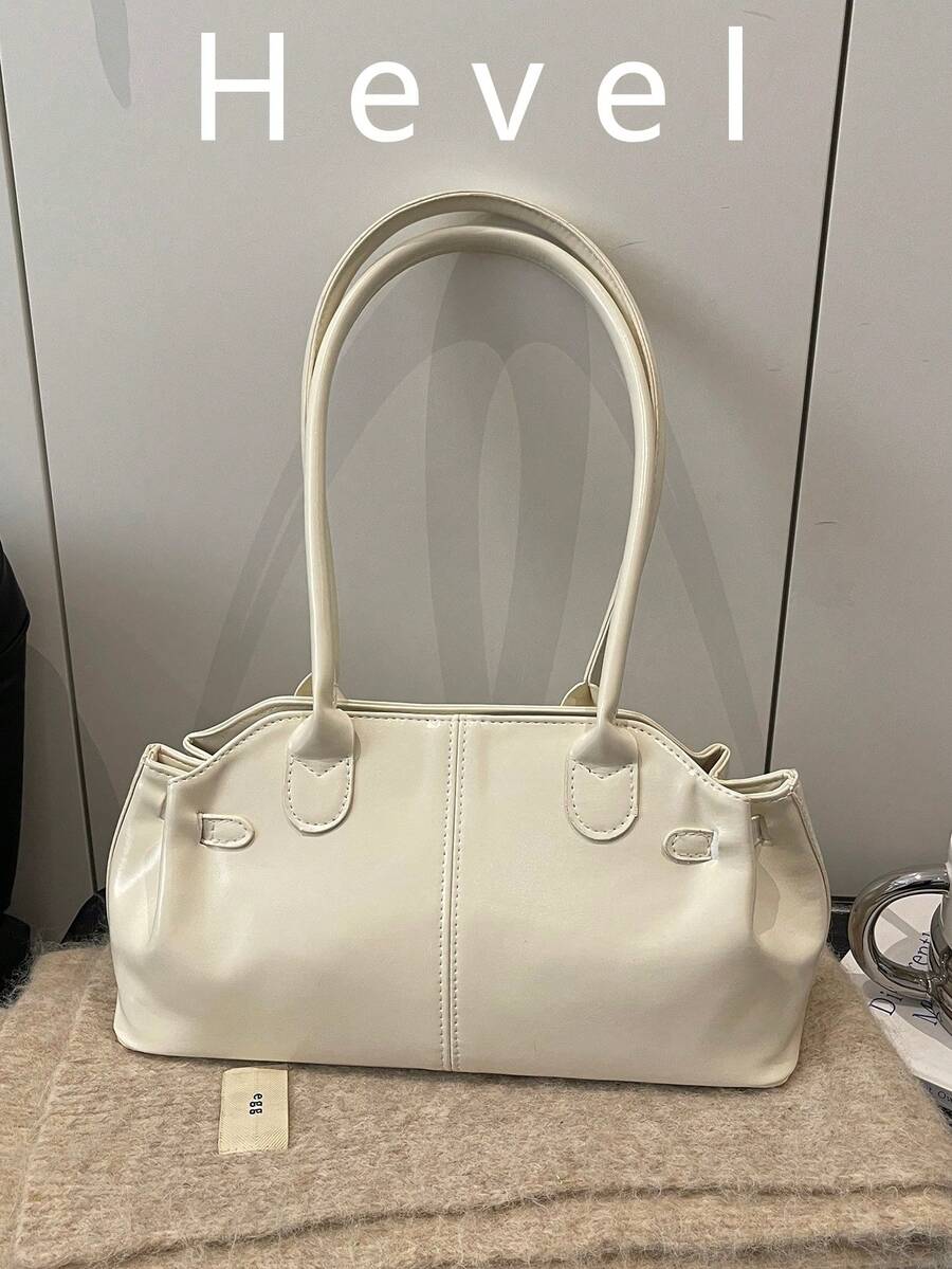 1 Stück neue einfarbige Zylinderhandtasche aus PU-Leder mit Doppelgriffen, Reißverschluss, großer Kapazität, modische Damen Schultertasche, geeignet für den täglichen Gebrauch, Einkaufen und Dates, Farbe: Weiß, Damen Shopper - Weiss - Übersicht 1