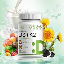Vitamin D3 & K2 Softgels 2 Pack Value Bundle, 500 Count Total, 2-In-1 Daily Supplement Capsules, Easy-To-Take For Everyday Wellness - 600g - 查看 2