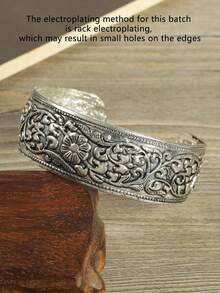 Vòng tay bản rộng bạc cổ điển phong cách Boho, thiết kế hoa văn chạm khắc dành cho nữ, trang sức thời trang đa năng phong cách Bohemian retro. - Màu Bạc Cổ - Xem 13