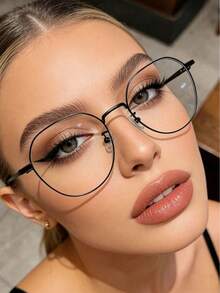 1pc Women's Standard Appearance Student Anti-Round Frame Solid Color Eyeglasses. Minimalist And Versatile, Transparent Lenses Suitable For Reading And Computer Use - Clear - View 5