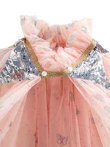 Bộ 4 món họa tiết bướm màu hồng nhạt cho bé gái gồm áo choàng, vương miện, đũa phép và túi xách, trang phục hóa trang cho trẻ em, thích hợp cho các bữa tiệc nhập vai, Giáng sinh, Halloween. - Màu Hồng baby - Xem 9