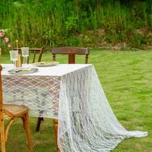 1件白色蕾丝派对桌布，婚礼装饰桌布，适合夏季野餐、情人节、日常装饰 - 鏈條白 - 查看 7