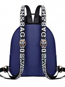 Back To School Season Rhombus Pattern Embroidered Rivet Backpack - New Women's Fashion Travel Bag - Casual Large Capacity Women's Backpack [Random Back Zipper Direction] - Blue - View 4
