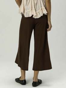 Women Y2K Cropped Wide Leg Pants, Retro Horizontal Stripe Polka Dot Print Fold Over Waistband Stretchy Knit Culottes For Streetwear Daily Outings - 咖啡棕 - 查看 3