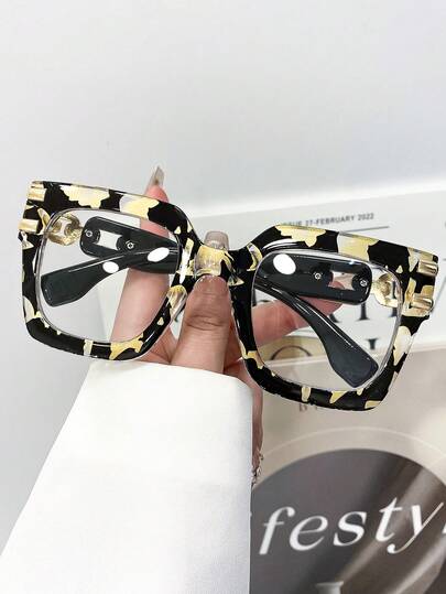 Neue personalisierte Damen Großer Rahmen Quadratische Metall Verbundene Bohemian Retro Nicht-Verschreibungspflichtige Brille, Hochwertige Street-Style Unisex Kontrastfarben Nicht-Verschreibungspflichtige Brille