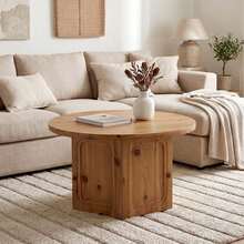 Tribesigns 31.5" Round Solid Wood Coffee Table With Hexagon Pedestal, Large Natural Wood Center Tables, Circle Living Room Table Low Cocktail Table For Home - Brown - View 4