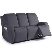 Recliner Sofa Slipcover 3 Pieces Polyester Fabric Stretch Sofa Covers for 3 Seat Reclining Couch Soft Washable Furniture Protector with Pockets 3 Seat Dark Gray - Gris oscuro - Ver 8
