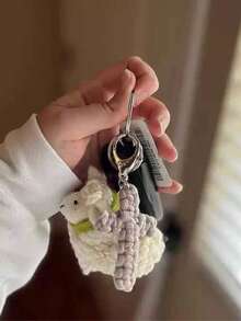 1pc Boho Style Rope Woven Cross Key Chain, Handmade Braided Religious Bag Charm, Christian Faith Metal Keyring Unisex Accessory - Multicolor - View 4