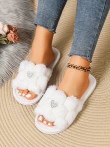 Dép đi trong nhà dành cho nữ, phù hợp mọi mùa, dép unisex họa tiết trái tim với lớp lót mềm mại và thiết kế hở ngón. - trắng - Xem 9