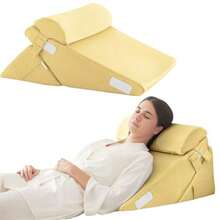 Adjustable 3pcs Bed Wedge Pillow Set Memory Foam Wedge Pillows Post Surgery for Back Neck Leg Pain Relief Pillow Wedge for Sleeping Sitting up in Bed Acid Reflux and GERD Beige Yellow - Beis - Ver 1