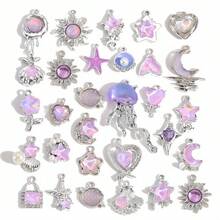 10/20pcs Random Pink Y2K Style Butterfly, Sun, Moon Enamel Pendant For DIY Necklace, Bracelet And Jewelry Making - Pink - View 18