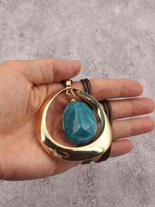 1 chiếc mặt dây chuyền hình oval tối giản bằng kim loại, dây thừng sáp màu nâu và đá nhựa, dây dài, quà tặng unisex, thích hợp cho các bữa tiệc và hẹn hò. - dây sáp - Xem 7