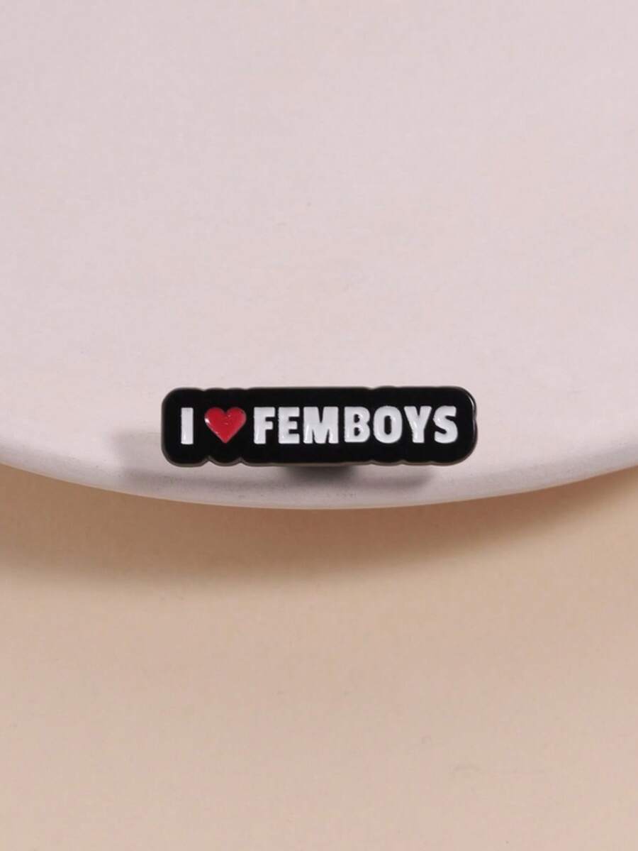 1 chiếc ghim cài áo chữ tối giản, hình trái tim chữ nhật đen trắng, chủ đề "I Love Femboy", thiết kế unisex, phụ kiện đeo hàng ngày, quà tặng - Nhiều màu - Xem 1