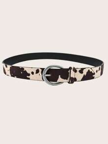 1pc Boho Vintage Western Style Faux Fur Cow Print Women's Belt, Antique Silver Buckle Western Belt, Black Belt, Black & White Belt, Cowgirl Belt, Rodeo Belts, Western Belt, Fashion Versatile, Suitable For Coat, Sweater, Party, Casual, Commute, Vacation, Beach, Street, Back To School Accessories, Summer - A - View 2