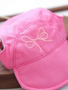 1pc Pet Hat, Small Dog Puppy Teddy Pomeranian Accessories, Spring/Summer Sun Protection Hat With Bow Tie - Rose Red - Hot Pink - View 5